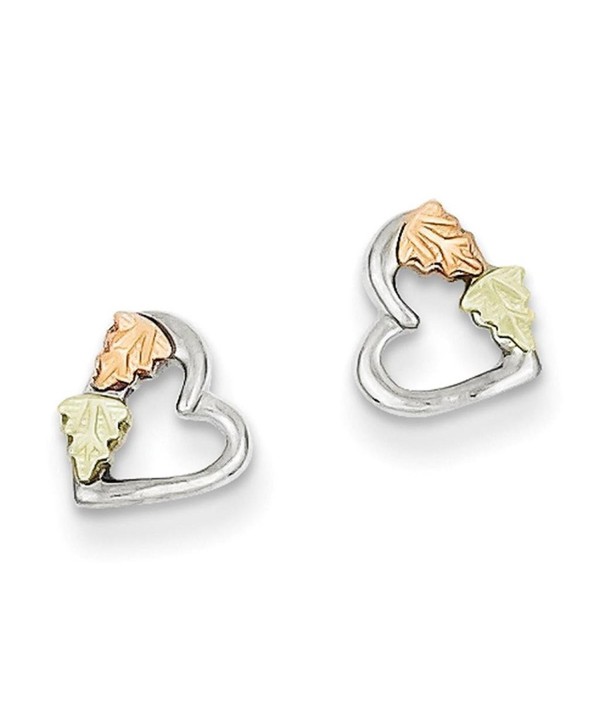 925 Sterling Silver w/ 12k Leaf Accent Polished Heart Post Stud Earrings 6mm x 6mm by Black Hill Gold - CG12O05JPT9