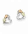 925 Sterling Silver w/ 12k Leaf Accent Polished Heart Post Stud Earrings 6mm x 6mm by Black Hill Gold - CG12O05JPT9
