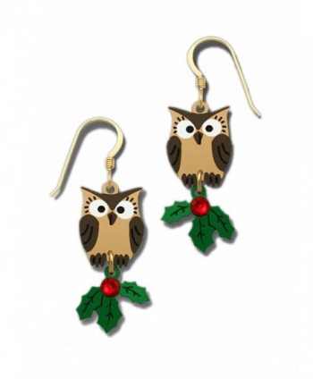 Doe Eyed Brown Owl with Green & Red Christmas Holly Earrings By Sienna Sky 1788 - CT11RXE86NL