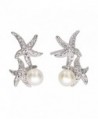 Luna Azure Sterling Silver Pearl Cubic Zirconia Starfish Women Stud Earrings - CG12NGEHFNH