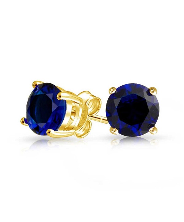 Bling Jewelry Simulated Sapphire September Birthstone Round CZ Stud earrings Gold Plated 7mm - CJ11HMZ0DXR