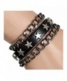 Xusamss Hip Hop Rivet Chain Leather Bracelet Alloy Star Cuff Bangle-7.5inches - Black - CT1836D675D
