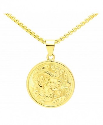 Kamellusone Hip Hop 18K Alloy Dragon Round Tag Pendant Necklace With Chain - Gold - CT182AOU3AQ
