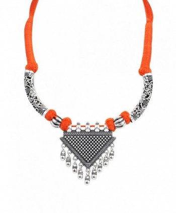 Sansar India Bollywood Oxidized Triangle Choker Thread Indian Necklace Jewelry for Girls and Women - Orange - CB12NA4B3OA