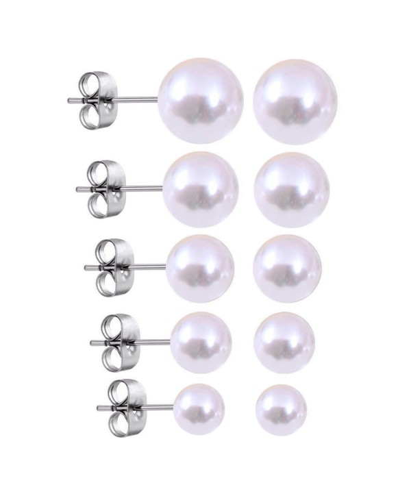 5 Pairs Hypoallergenic Stainless Steel Imitation Pearl Stud Earrings Set for Women Girls - CF187OSLQWD