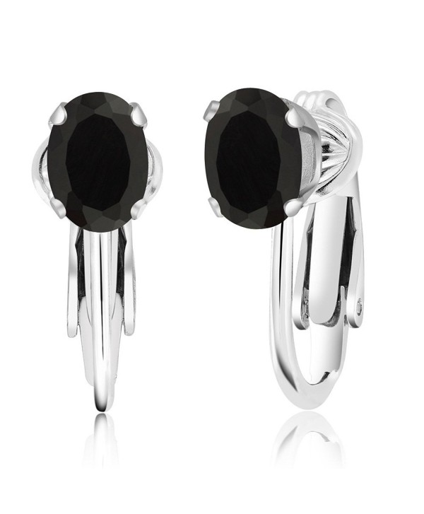 1.60 Ct Oval Black Onyx 925 Sterling Silver Clip-On Earrings - CP11OQB7J5Z