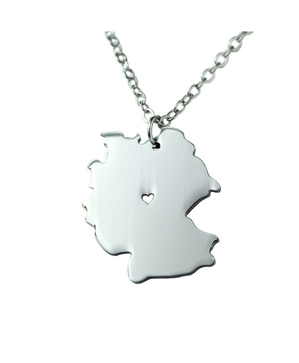Silver Tone Stainless Steel Map Pendant Necklace- We Love Germany- Germany - CT17Y20SXSS