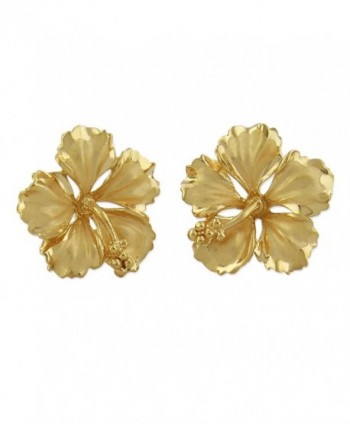 14kt Yellow Gold Plated Sterling Silver 5/8 Inch Hibiscus Stud Earrings - CE1152JN8UF