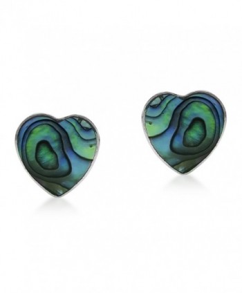 Nice Green Abalone Shell Heart .925 Sterling Silver Post Earrings - CA11T6VGG31