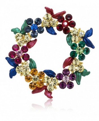 Akianna Gold-tone Swarovski Element Crystals Wreath Pin Brooch Christmas Multicolor - C61271NHDUF