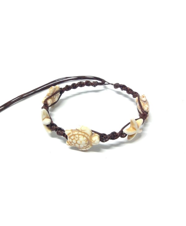 Bracelet or Anklet Sea white Turtle and Star in Brown Bracelet - Handmade Bracelet - Adjustable Cord - CA12KVFL90F