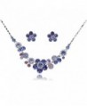 Alilang Womens Silver Tone Purple Rhinestones Floral Flower Necklace Earrings Set - CT1183MZHT3