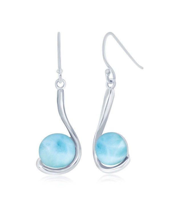Sterling Silver High Polish Round Natural Larimar In Swirl Design Earrings - CT186OK0Q6S