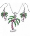 Palm Tree Charm Pendant Necklace Dangle Drop Hook Earrings Jewelry Set - Pink Hook Dangle - CK11Q6RST5V