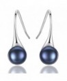 Freshwater Pearl Earrings Dangle Drop Sterling Silver Earrings 8mm Natural Pearl Fine Jewelry for Women - Black - C91862GXMSU
