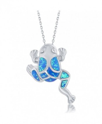 Sterling Silver Blue Created Opal Frog Pendant with 18" Chain - CO118O7VXGN