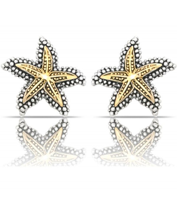 JanKuo Jewelry Two Tone Gold and Silver Antique Vintage Style Starfish Clip On Earrings - CI118UBZLFH
