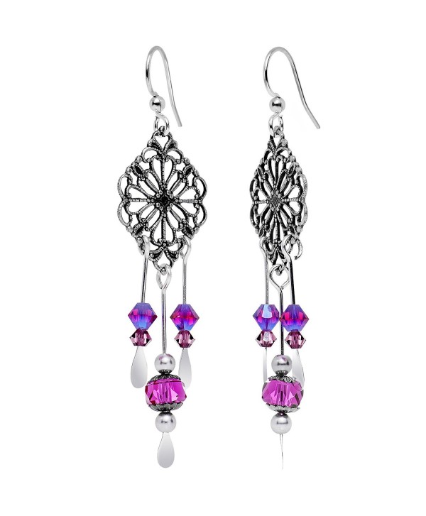 Body Candy Handcrafted Silver Plated Pretty Pink Filigree Earrings Created with Swarovski Crystals - CC12G8L9OTT
