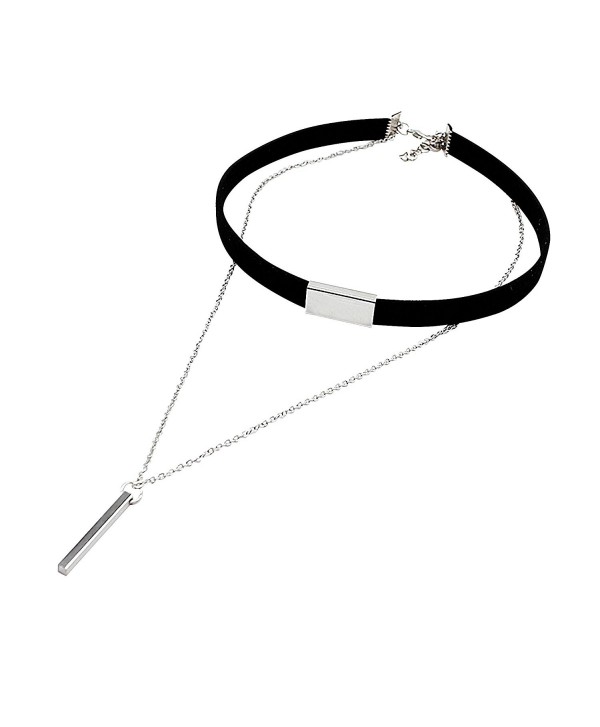 Suede Chocker Chain Necklace with Pendant by MayaBracelets - Black Silver - CS1832Q48NL