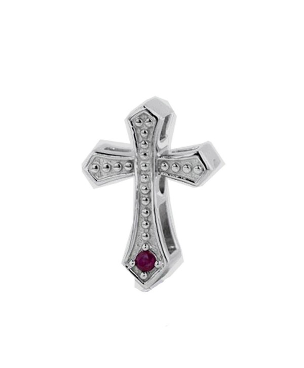Jovana Sterling Silver Cross Bead Charm with Created Ruby- Fits European charm Bracelet - C7116DRTXNB
