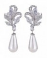 EVER FAITH Silver-Tone CZ Crystal Cream Simulated Pearl Flower Teardrop Dangle Earrings Clear - C911APUDQVB