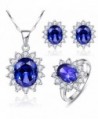 BONLAVIE Created Blue Tanzanite Jewelry Sets Engagement 925 Sterling Silver Ring Necklace Stud Earrings - CR12O86HHL2
