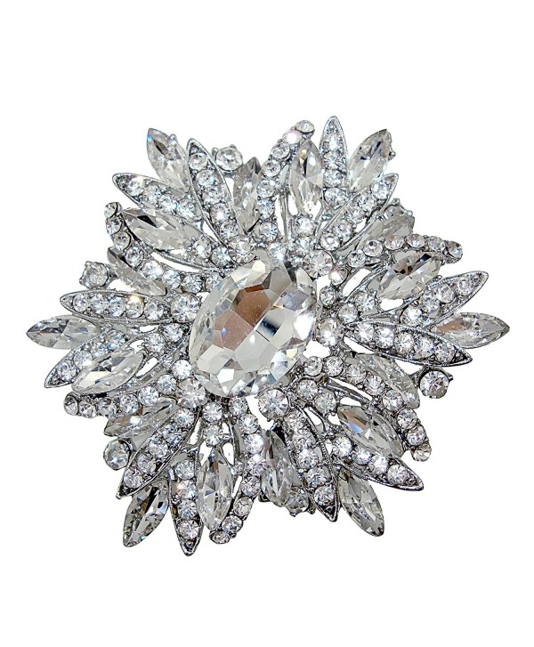 TTjewelry 3.82" Gorgeous Flower Large Rhinestone Crystal Brooch Pin - White - C512J5GNOPJ