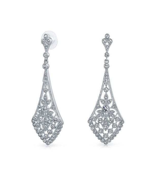 Bling Jewelry Leaves Crystal Bridal Chandelier Earrings Rhodium Plated Brass - C311608FP6H