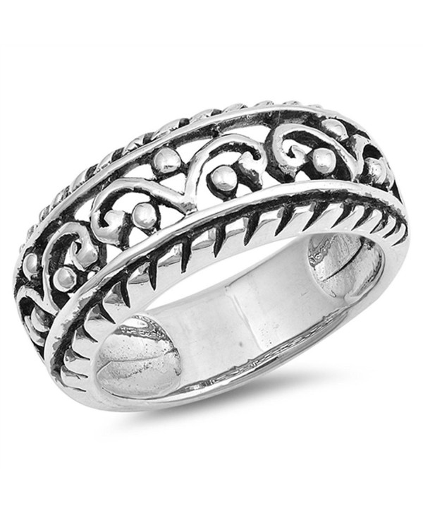 Wide Filigree Crown King Bead Statement Ring 925 Sterling Silver Band Sizes 6-10 - CT12OC2ECR4