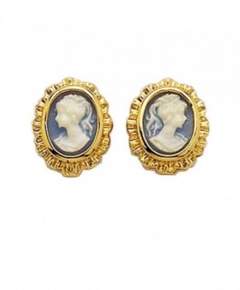 So Chic Jewels - 18k Gold Plated Blue Cameo Stud Earrings - CS1158DXSXR