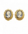 So Chic Jewels - 18k Gold Plated Blue Cameo Stud Earrings - CS1158DXSXR