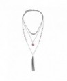 eManco Boho Gypsy Layered Statement Silver Tassel Quartz Pendant Long Necklace for Women Fashion Jewelry - CQ12LA9HDRD