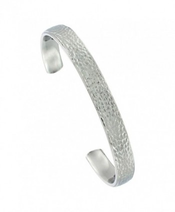 Stainless Steel Cuff Bracelet Flat Hammered Polish finish Comfort-fit long 5/16 inch wide- 7 inch - CM118WI3SFD