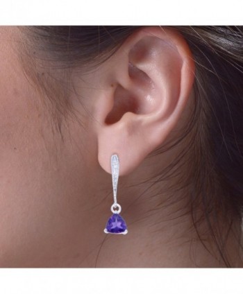 Trillion Amethyst Earrings Sterling Silver in Women's Drop & Dangle Earrings