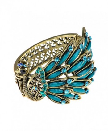 Alilang Womens Antique Golden Tone Peacock Bracelet Bangle With Turquoise Blue Gems - Blue - CL117LP3Y2P