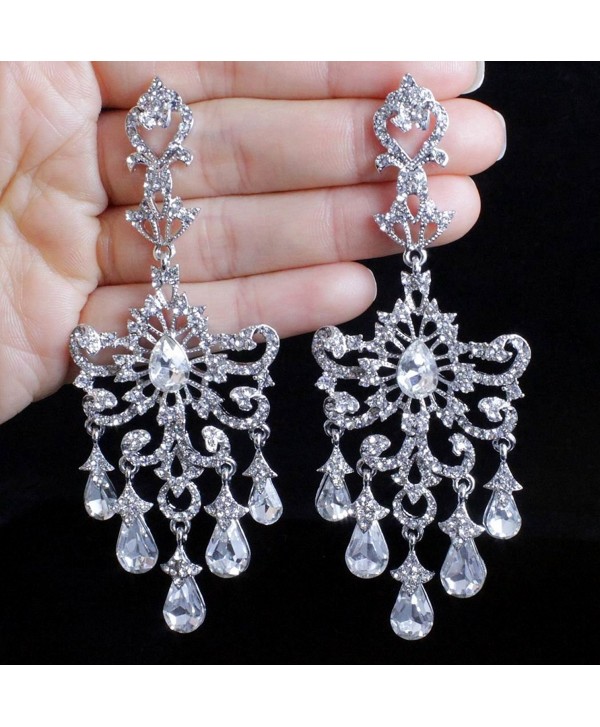 Janefashions Huge Victorian Austrian Crystal Rhinestone Drop Chandelier Dangle Earrings E2097 White (White) - CV120TN1HCT