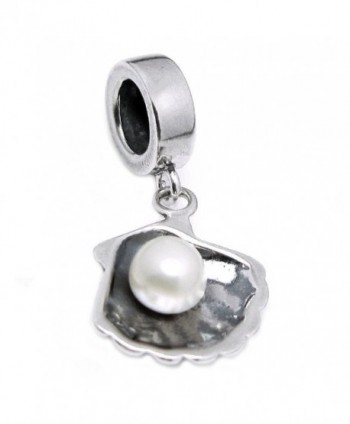 Sterling Silver Sea Shell and Freshwater Cultured Pearl Dangle European Style Bead Charm (4.5-5mm) - C611MS916XD
