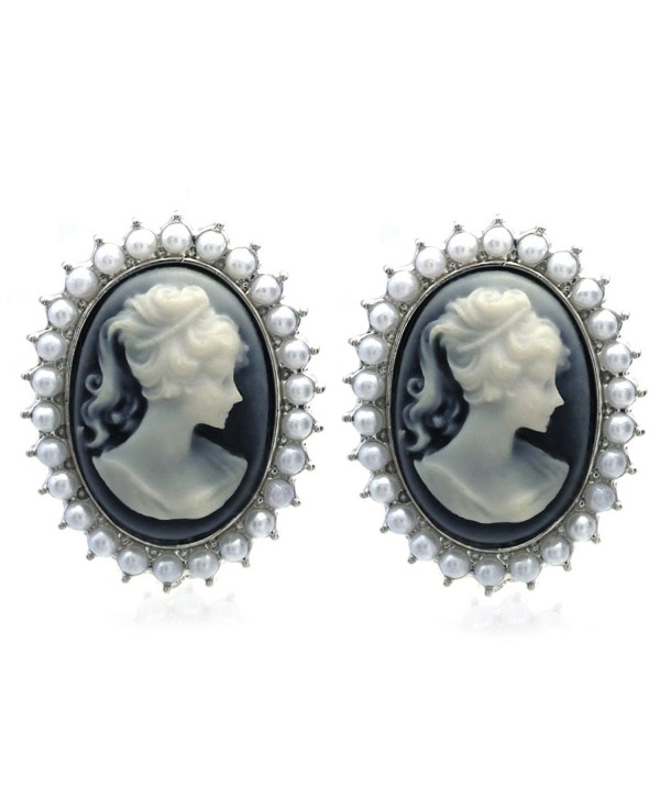 SoulBreezeCollection Cameo Earrings Stud Post White Faux Pearl Fashion Jewelry - Grey - C7119VAZLH3