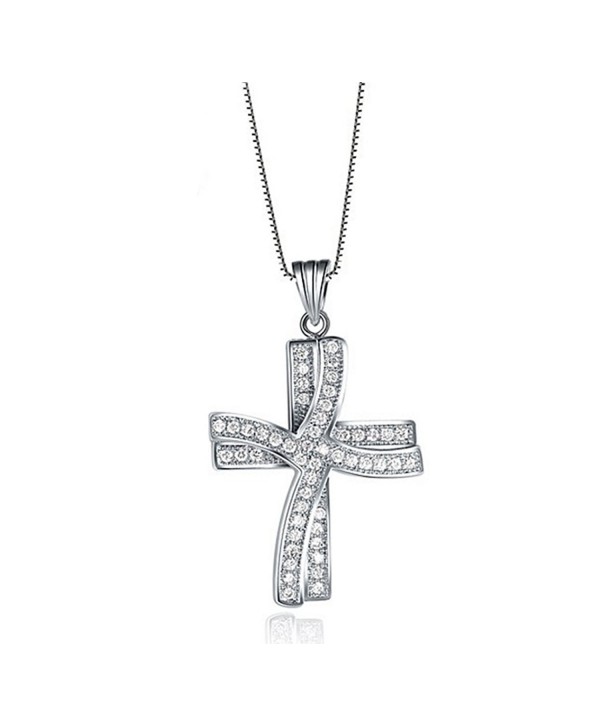 Christian Cross Necklace For Women - White Gold Plated Holy Cross With Gift Box - By Schmidt Jewelry - CA12HRU8KSL