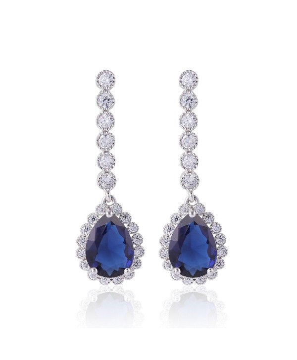 GULICX Wedding Tear Blue Cubic Zirconia Crystal CZ Silver Plated Base Sapphire Color Drop Dangle Earring - CE128BQN1X9