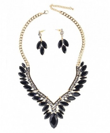 Women's Vine Pattern Marquise Cut Dangling Earring and Necklace Set - Black - C012JST982V