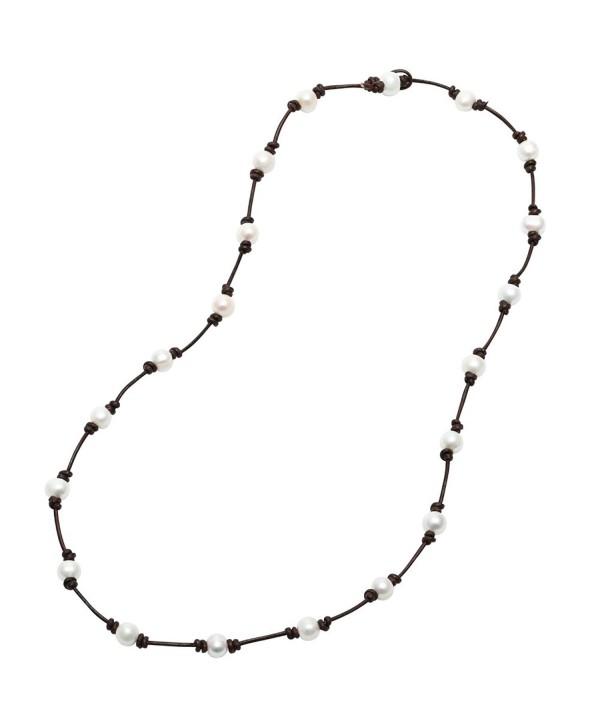 Aobei Pearl Cultured Freshwater Pearls Leather Necklace Knotted Beaded Jewelry - C312FTLLX1V