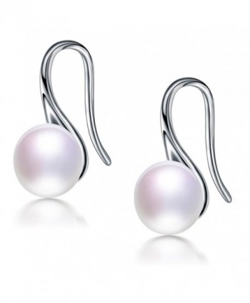 Sterling Silver Plated Freshwater Cultured Oblateness Round Pearl 8.8-9.8mm Dangle Earrings for Women & Girls - C618587S022