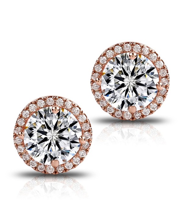 18K Rose Gold-Plated Cluster Round Cut Stud Earrings (1.66cttw) - CR12BSHHRF1