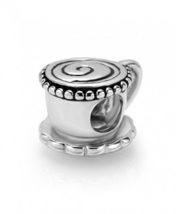 925 Sterling Silver Coffee Tea Cup Bead Charm - CA118XTPOZX