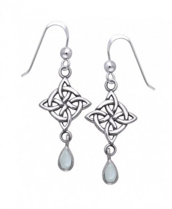 Sterling Silver Four-Point Celtic Knot North Star Earrings with Rainbow Moonstone Teardrops - CJ111HFGZVH