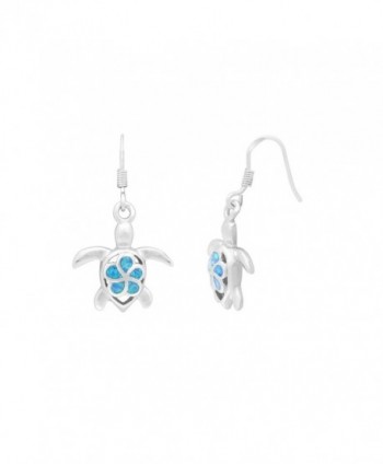 Sterling Silver Turtle Hook Earrings Flower with Simulated Blue Opal - C511LGRH2X1