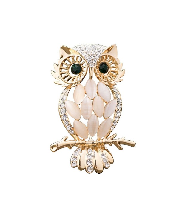 LuckyJewelry Vintage Cheap Crystal Rhinestone Perched Cute Green Eyed Owl Brooch and Pin for Sale - CH12JDUBGBV
