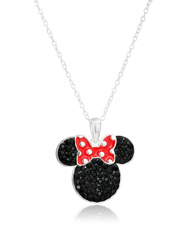 Disney Minnie Mouse Black and Red Crystal Sterling Silver Women's Pendant Necklace - CT12DUNEKRT