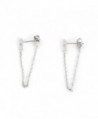 Solid Sterling Silver Rhodium Plated Bar Stud with Chain Dangle Earrings - CC1228ZWOV9